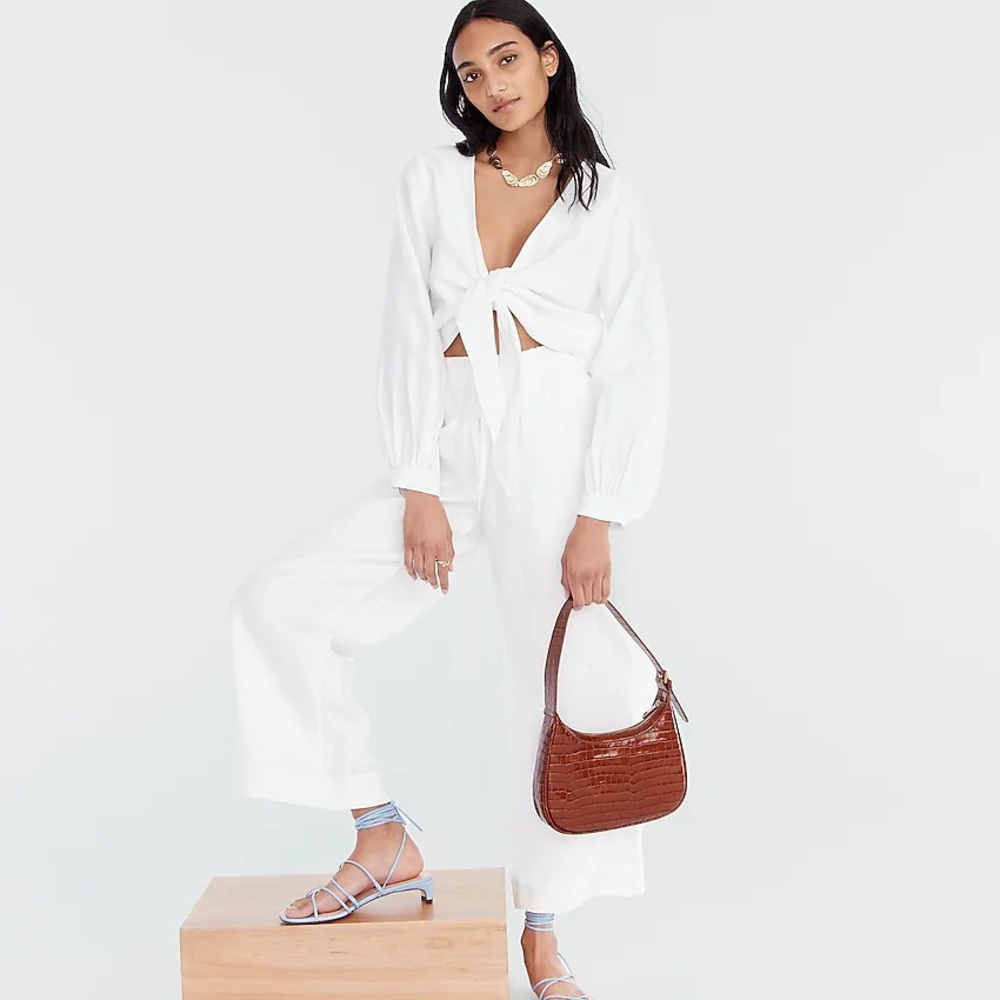 NWT - J CREW wide leg seaside pant in white, 100% linen. Size small.